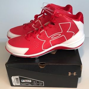 Under Armour UA Ignite Mid ST CC Metal Baseball Cleats Red White Men Sz 13 NIB